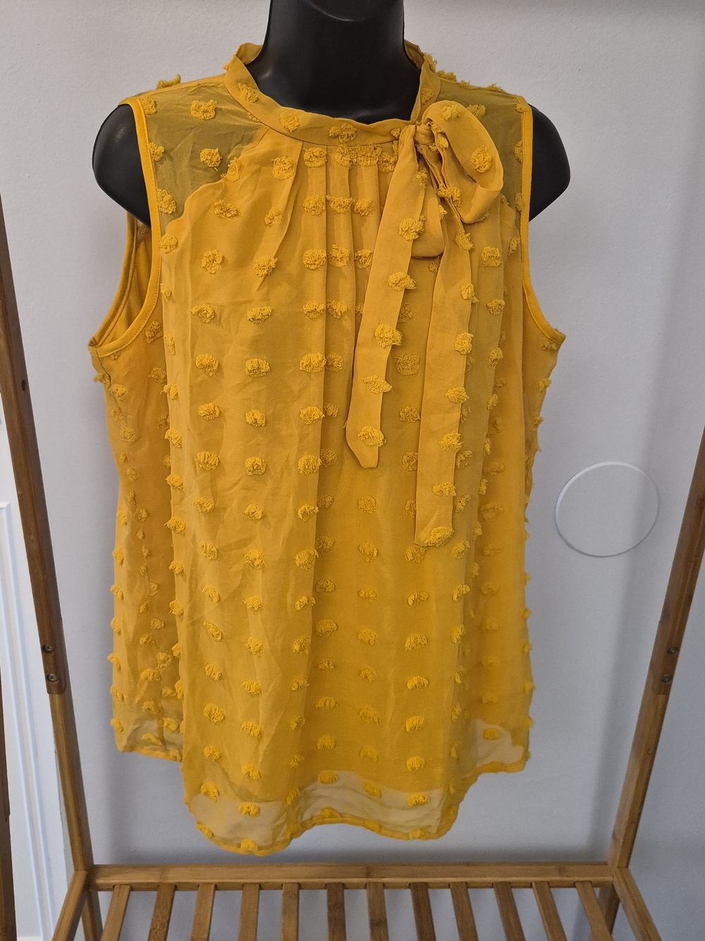 Tie-Neck Pom Pom Chiffon Camisole in Mustard Yellow
